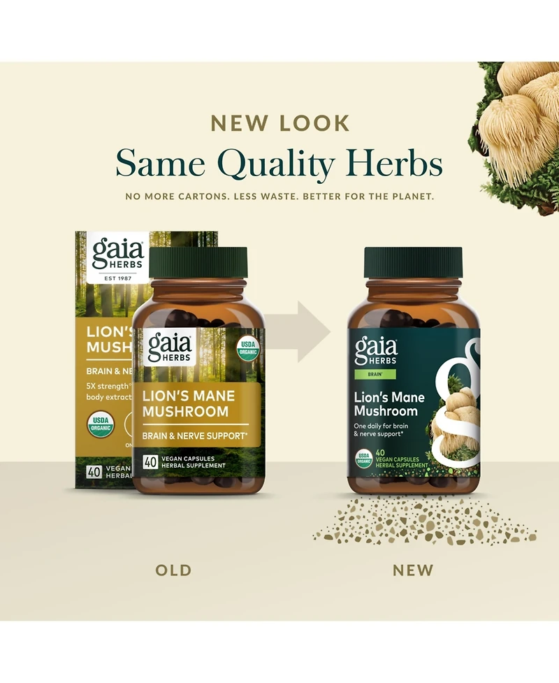 Gaia Herbs Organic Lion's Mane Mushroom - Brain and Nerve Support Supplement to Help Maintain Neurological Health