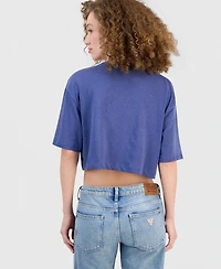 Guess Women's Rhinestone Embellished Crewneck Cropped T-Shirt