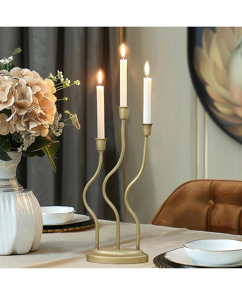 LuxenHome Metal 3-Taper Candle Holder Tabletop Sculpture