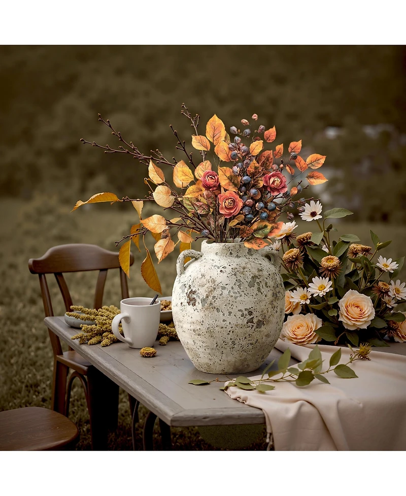 LuxenHome Rustic Antiqued Terracotta Vase, 10.4-Inch Round Bouquet Holder for Farmhouse Decor