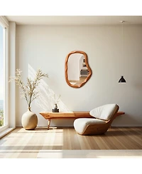 LuxenHome Natural Wood Finish Asymmetrical Mdf Frame Wall Mirror, 31.5” H x 22.6” W