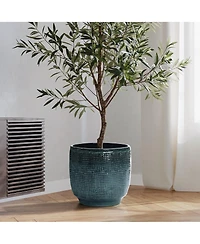 LuxenHome Marina Gray 12-Inch Round Ceramic Planter
