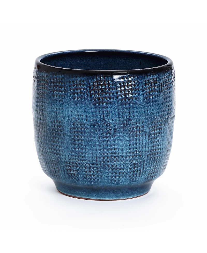LuxenHome Ocean Blue 12-Inch Round Ceramic Planter