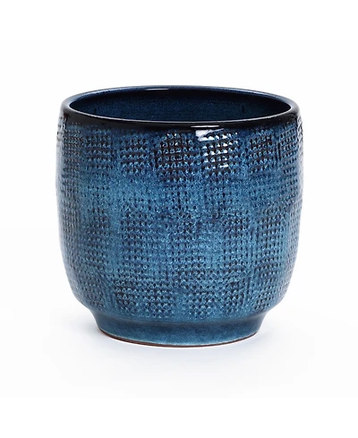LuxenHome Ocean Blue 12-Inch Round Ceramic Planter