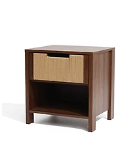LuxenHome Walnut Finish Mdf Wood with Rope Front 1-Drawer Nightstand and End Table