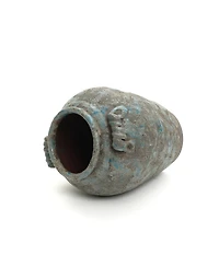 LuxenHome Antiqued Blue & Brown Terracotta Vase with Handles, 12" Tall Farmhouse Vintage Pottery