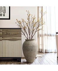 LuxenHome Rustic Ceramic Vase, 17.7" Tall Terracotta Pot with Earthy Gray-Brown Finish, Handcrafted