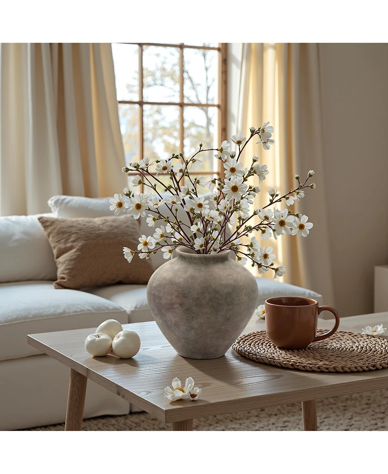 LuxenHome Rustic Ceramic Vase, 10.2" Tall Terracotta Pot with Earthy Gray-Brown Finish, Handcrafted