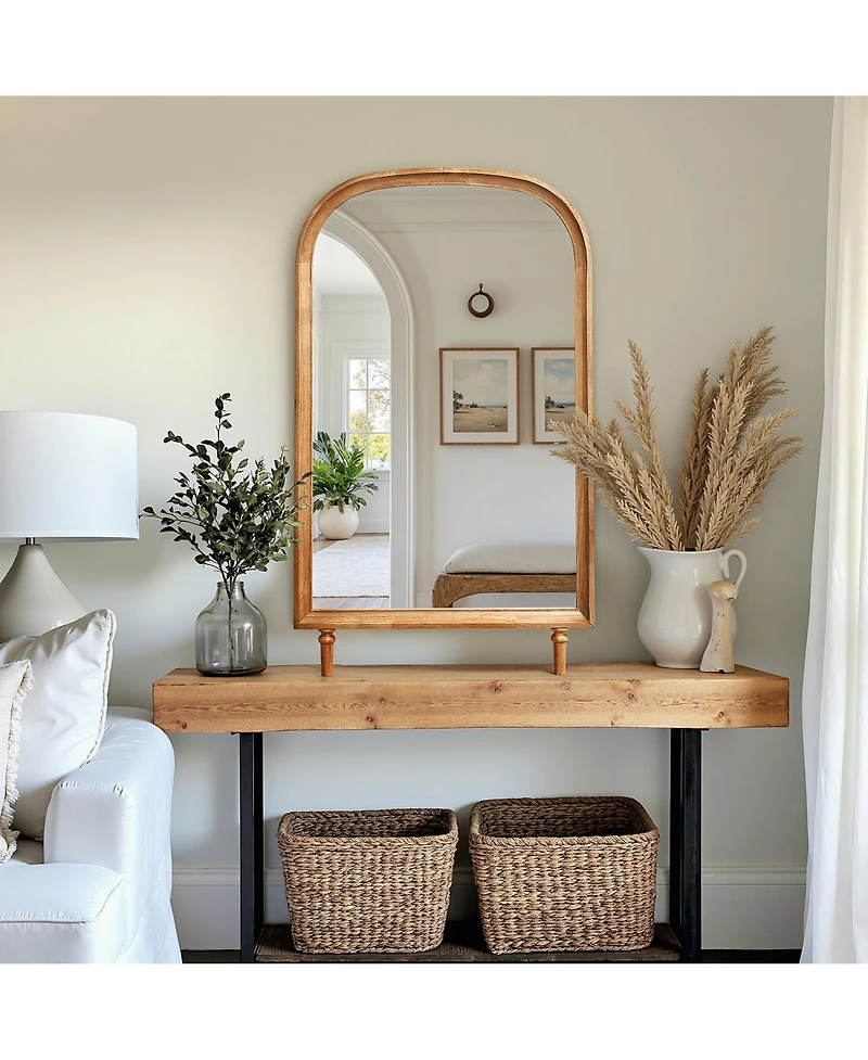 LuxenHome Horizon Arch Wooden 23.6" W x 39.6" H Wall Mirror with Legs