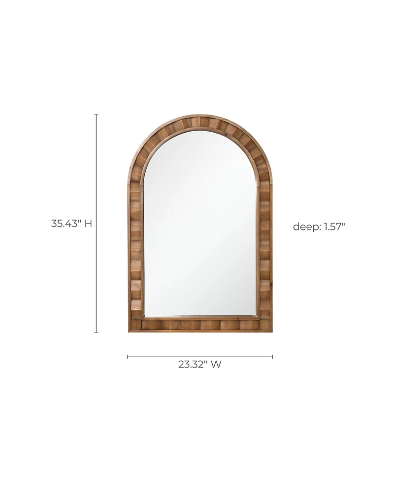 LuxenHome Natural Wood Frame Arch Rectangle Wall Mirror, 35.4” Tall Rustic Home Decor