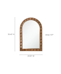 LuxenHome Natural Wood Frame Arch Rectangle Wall Mirror, 35.4” Tall Rustic Home Decor
