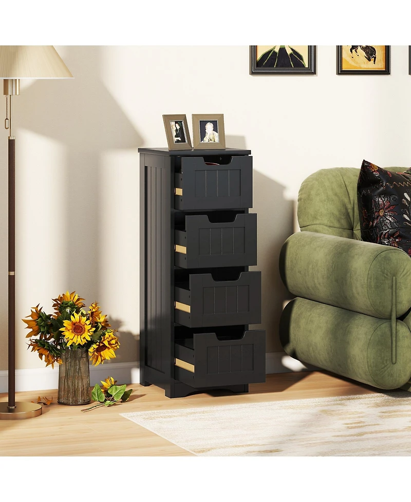 Gymax Bathroom Floor Cabinet Free-Standing Side Storage Organizer w/ 4 Drawers