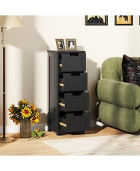 Gymax Bathroom Floor Cabinet Free-Standing Side Storage Organizer w/ 4 Drawers