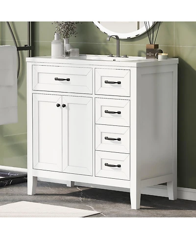 Sillysis 36" Bathroom Vanity with Ceramic Sink, Solid Wood Frame, Storage Cabinet & Drawers for Modern Home