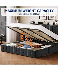 gaomon Bed Frame with Lift Up Storage, Upholstered Velvet Storage Headboard, Metal Platform Bed, Hydraulic Support
