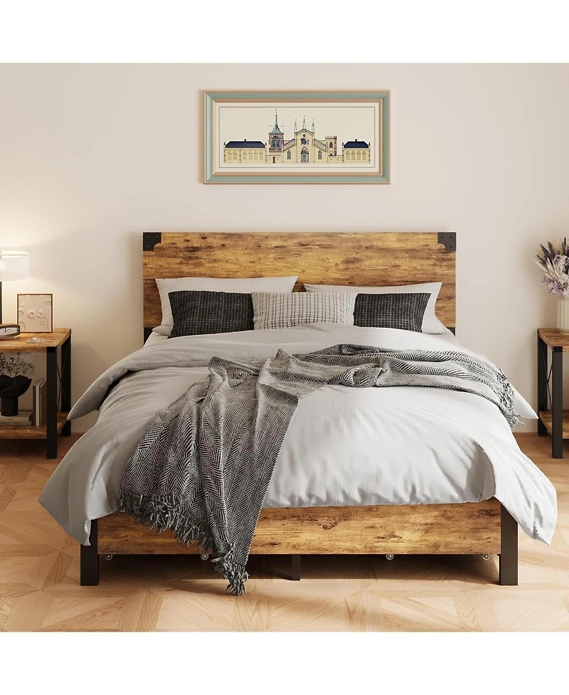 gaomon Bed Frame with 4 Storage Drawers, Metal Platform Bed Frame with Wooden Headboard and Footboard, Noise-Free, Easy Assembly