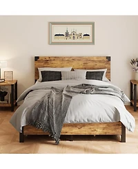 gaomon Bed Frame with 4 Storage Drawers, Metal Platform Bed Frame with Wooden Headboard and Footboard, Noise-Free, Easy Assembly