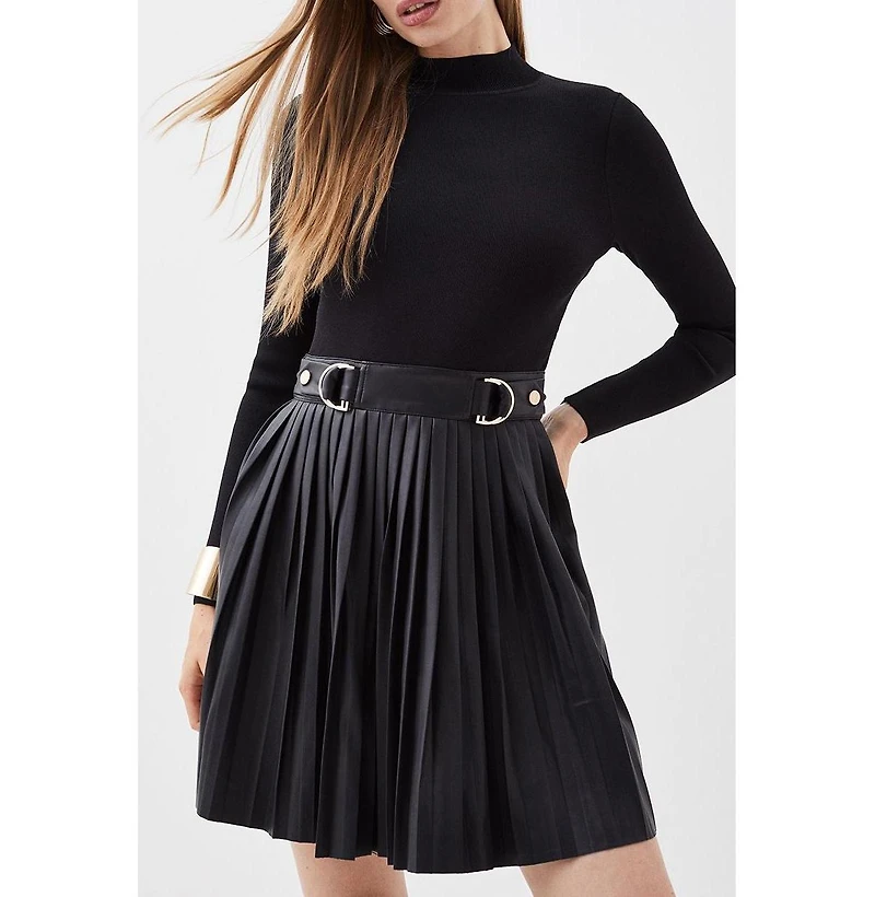Karen Millen Women's Knitted Top Pleated Skater Dress
