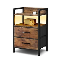 gaomon Nightstand with 2 Fabric Drawers, 3-Tier Storage End Table with Storage Shelf for Living Room