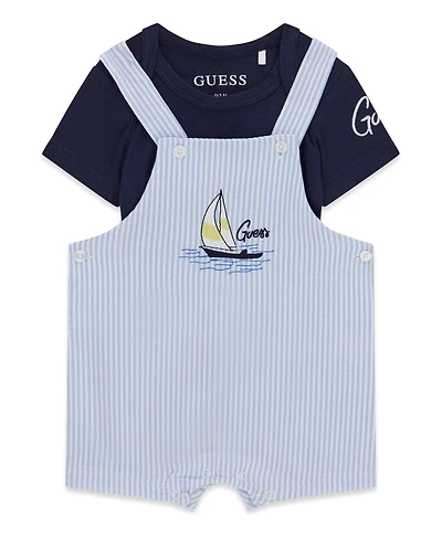 Guess Baby Boys' Short-Sleeve Bodysuit and Seersucker Shortall, 2-Piece Set