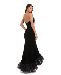 Mac Duggal Women's Strapless Velvet Mermaid Gown with Ruffle Slit