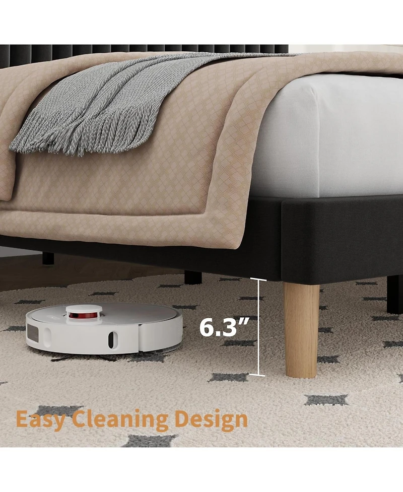 gaomon Bed Frame with Adjustable Headboard, Velvet Upholstered Platform Frame, Vertical Channel Tufted