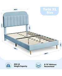 gaomon Twin Xl Bed Frames, Upholstered Platform Frame with Bookcase Headboard, Velvet Mattress,Heavy Duty Steel Support Legs