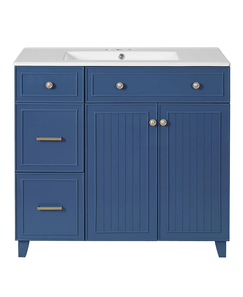 Sillysis 36" Bathroom Vanity with Ceramic Sink, Double-Layer Drawer, Soft Close Doors, Adjustable Shelf, Modern Storage