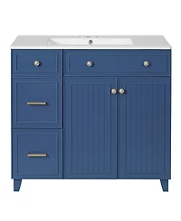 Sillysis 36" Bathroom Vanity with Ceramic Sink, Double-Layer Drawer, Soft Close Doors, Adjustable Shelf, Modern Storage