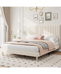 gaomon Bed Frame with Adjustable Headboard, Velvet Upholstered Platform Frame, Vertical Channel Tufted