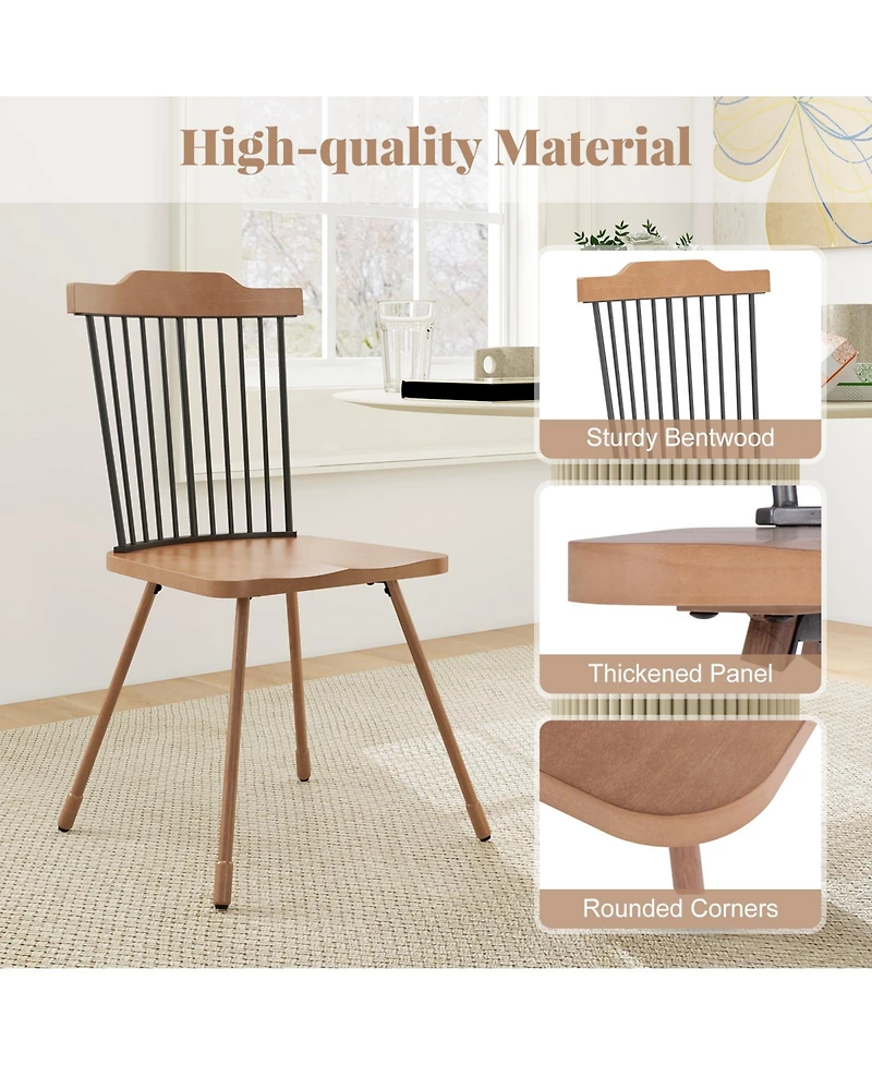 Gymax Windsor Chair Set of Metal Legs Supported Dining Chair Farmhouse Armless Chair