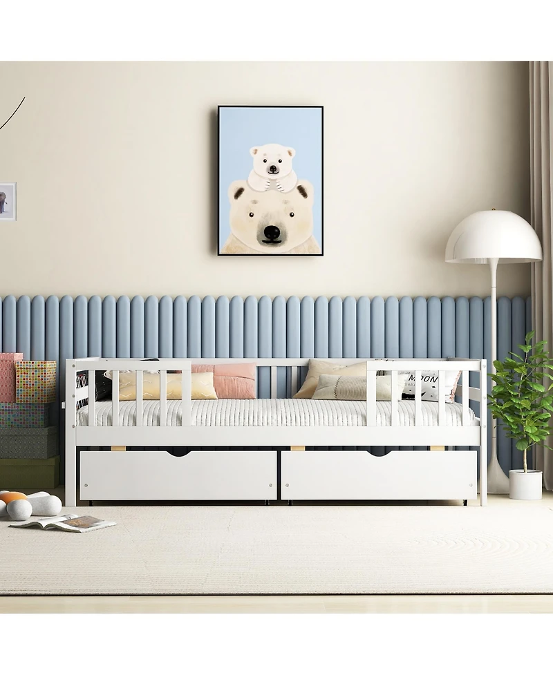 Gymax Twin Size Kids Bed w/ Storage 2 Pull-out Drawers Side Shelf for Children & Teens