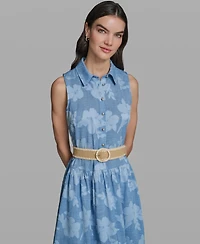 Karl Lagerfeld Paris Women's Sleeveless Collared Burnout Dress