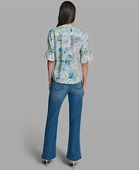 Karl Lagerfeld Paris Women's Short-Sleeve V-Neck Printed Shirt