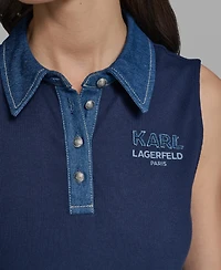 Karl Lagerfeld Paris Women's Sleeveless Collared Polo Tank Top