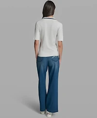 Karl Lagerfeld Paris Women's Short-Sleeve Collared Sweater
