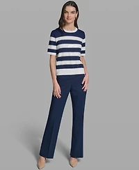 Karl Lagerfeld Paris Women's Short-Sleeve Crewneck Sequin Stripe Sweater