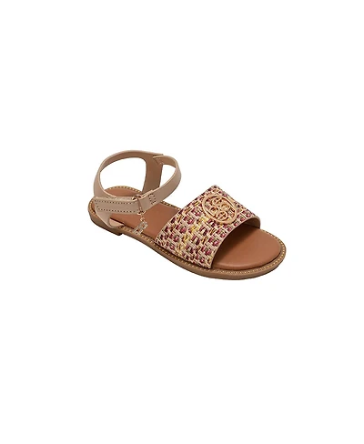 Bebe Little Girls Girl's Fashion Sandals – Dressy Shoes with Raffia Upper and Logo Medallion Accent