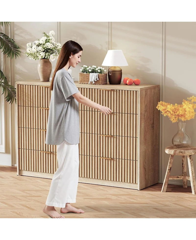 gaomon 8 Drawer Fluted Wood Dresser, Large Storage Chest for Bedroom, Living Room, Home Office