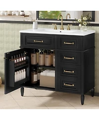 Sillysis 36" Freestanding Bathroom Vanity with Ceramic Sink, Flip Drawers & Adjustable Shelf, Modern Storage Cabinet for Main Bathrooms