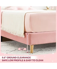 gaomon Twin Bed Frame Velvet Upholstered Platform Wave Headboard for Girls Easy Assembly No Box Spring Wooden Slats