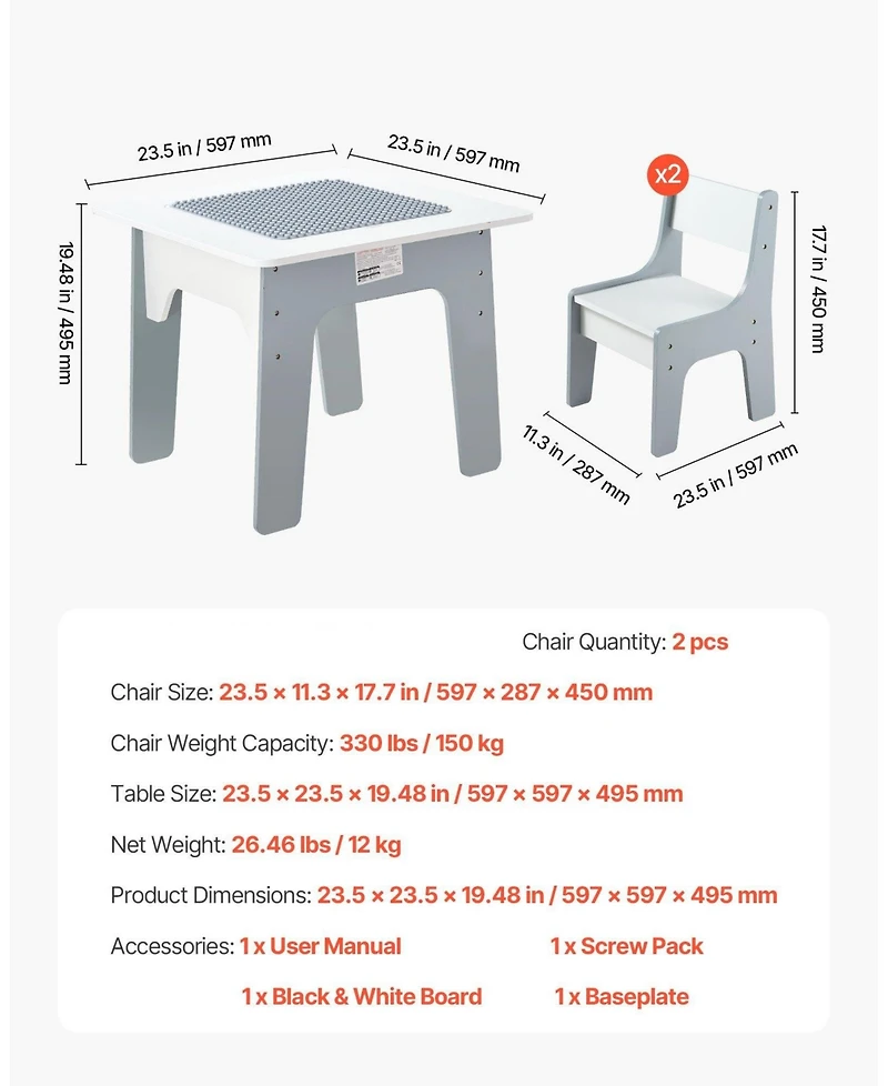 Mecale 4-in-1 Kids Activity Table & 2 Chairs Set, Double-Sided Graffiti/Blocks Top w/ Storage, Ages 3+