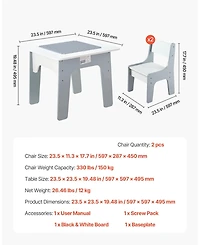 Mecale 4-in-1 Kids Activity Table & 2 Chairs Set, Double-Sided Graffiti/Blocks Top w/ Storage, Ages 3+