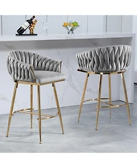 Simplie Fun Set of 2 Velvet Counter Height Bar Stools with Wave Back