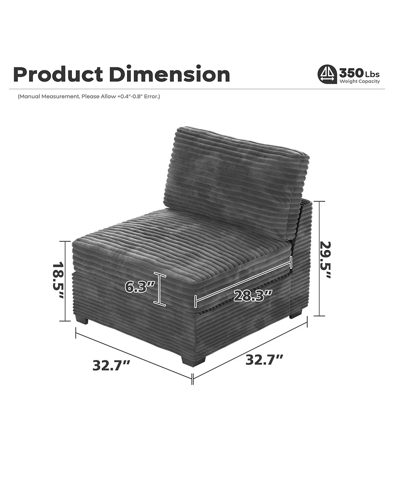 Xizzi Modular Sectional Sofa Middle Seat Module, 32.7" for Diy Combination L U V Shaped, Plush Corduroy Loveseat Chair Living Room