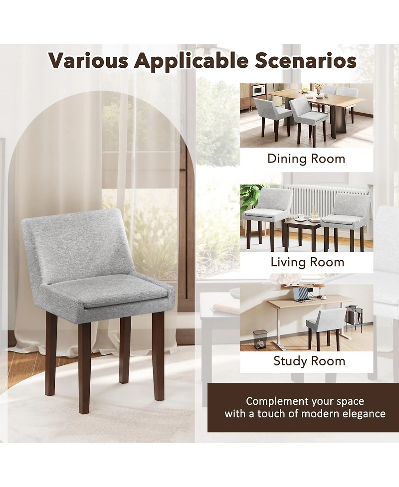 Gymax Modern Dining Chair Set of 4 w/ Mid Back and Cushioned Seat Solid Wood Legs