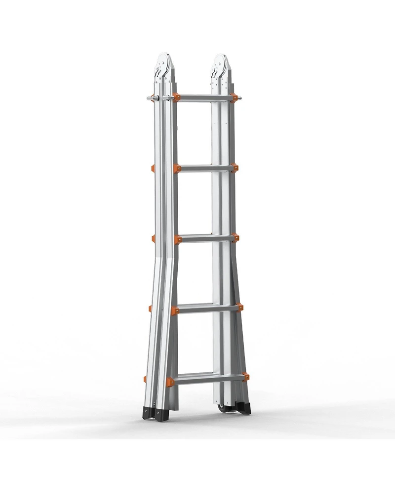 Mecale 17 ft Telescoping A-Frame Ladder, Compact Aluminum Multi-Function Extension Ladder, Collapsible Design, 330 lb Load Capacity