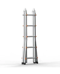 Mecale 17 ft Telescoping A-Frame Ladder, Compact Aluminum Multi-Function Extension Ladder, Collapsible Design, 330 lb Load Capacity