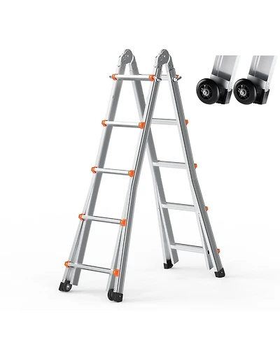 Mecale 17 ft Telescoping A-Frame Ladder, Compact Aluminum Multi-Function Extension Ladder, Collapsible Design, 330 lb Load Capacity