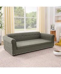 Aostirmotor Oversized Pet Sofa, Modern Linen Fabric Elevated Dog Bed with Backrest & Armrest for Large Dogs